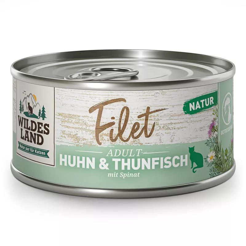 Wildes Land Nassfutter Filet Huhn & Thunfisch mit Spinat 80g